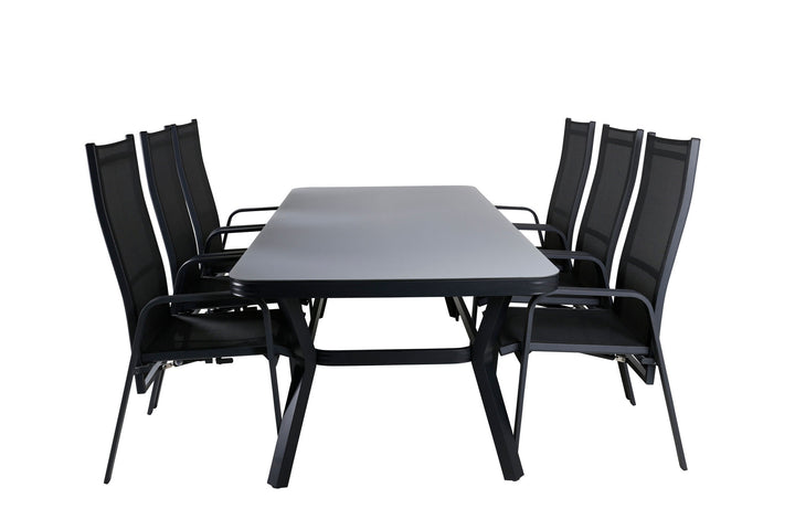 Venture Home Virya Dining Table - Black Alu / Grey Glass - big table+Copacabana Recliner Chair - Black/Black_6