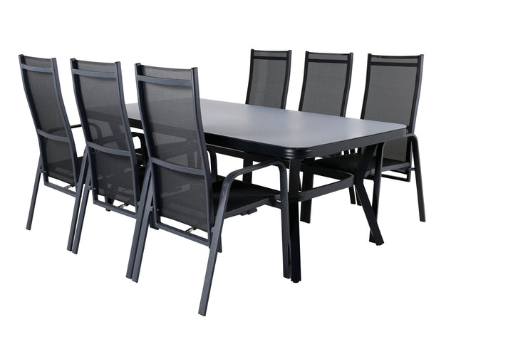 Venture Home Virya Dining Table - Black Alu / Grey Glass - big table+Copacabana Recliner Chair - Black/Black_6