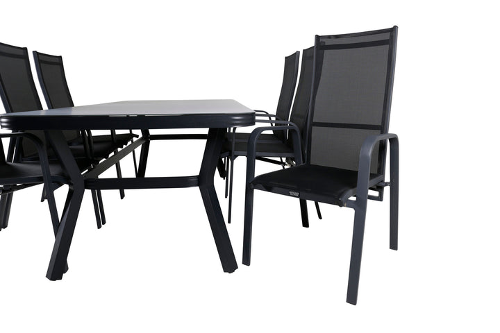 Venture Home Virya Dining Table - Black Alu / Grey Glass - big table+Copacabana Recliner Chair - Black/Black_6