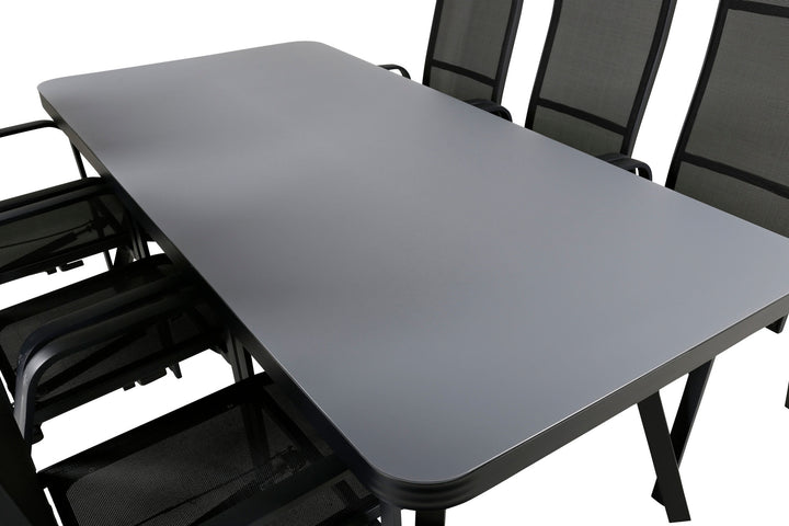 Venture Home Virya Dining Table - Black Alu / Grey Glass - big table+Copacabana Recliner Chair - Black/Black_6