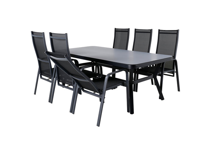 Venture Home Virya Dining Table - Black Alu / Grey Glass - big table+Copacabana Recliner Chair - Black/Black_6