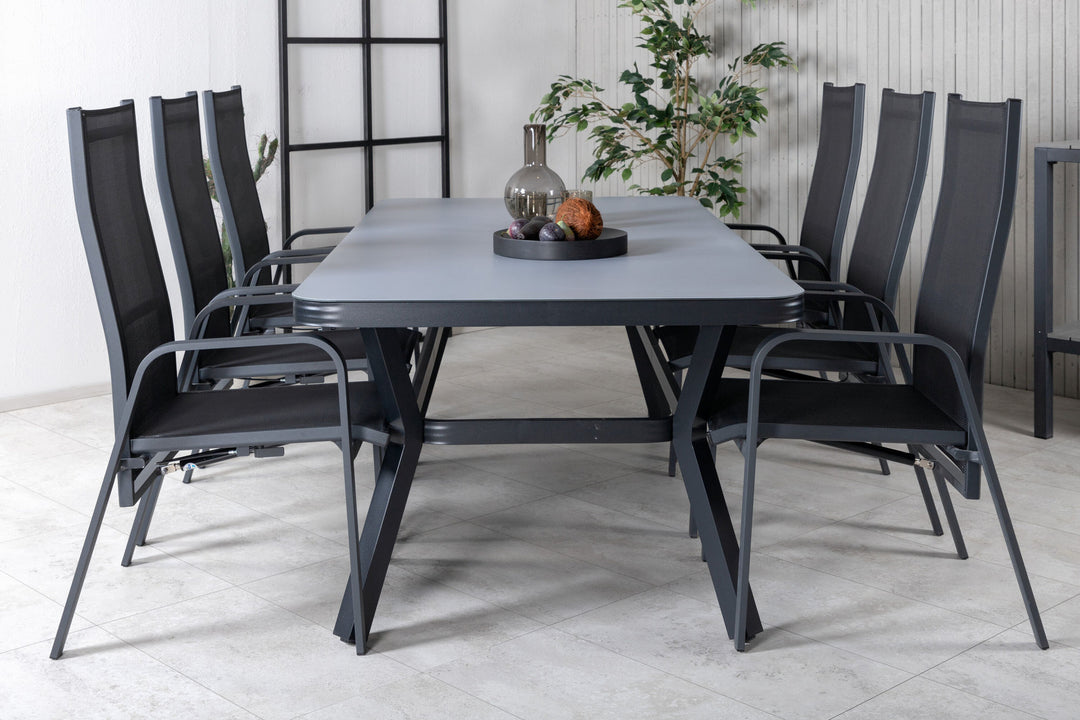 Venture Home Virya Dining Table - Black Alu / Grey Glass - big table+Copacabana Recliner Chair - Black/Black_6