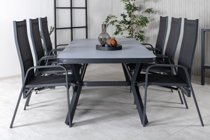 Venture Home Virya Dining Table - Black Alu / Grey Glass - big table+Copacabana Recliner Chair - Black/Black_6