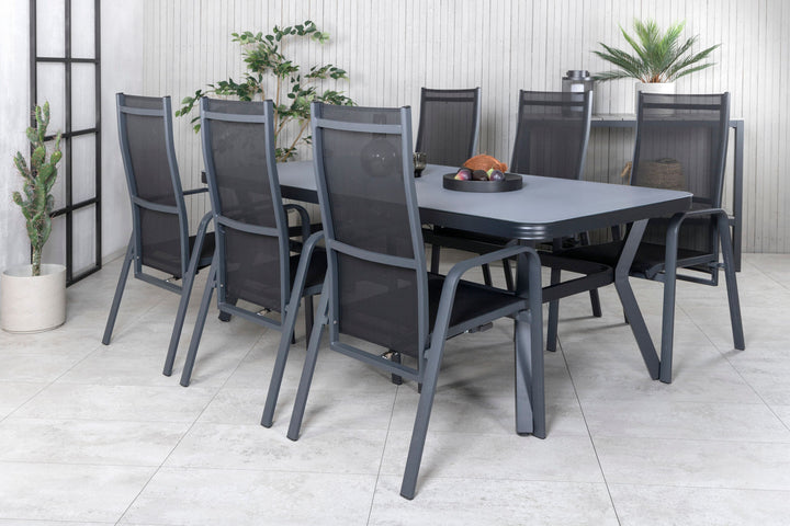 Venture Home Virya Dining Table - Black Alu / Grey Glass - big table+Copacabana Recliner Chair - Black/Black_6