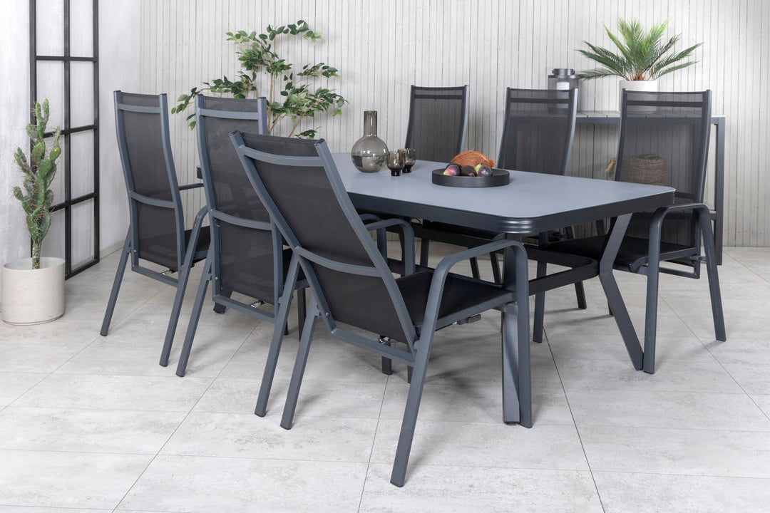 Venture Home Virya Dining Table - Black Alu / Grey Glass - big table+Copacabana Recliner Chair - Black/Black_6