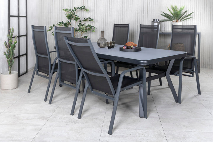 Venture Home Virya Dining Table - Black Alu / Grey Glass - big table+Copacabana Recliner Chair - Black/Black_6