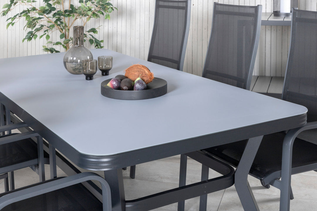 Venture Home Virya Dining Table - Black Alu / Grey Glass - big table+Copacabana Recliner Chair - Black/Black_6