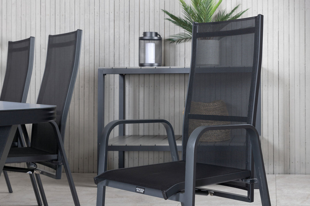 Venture Home Virya Dining Table - Black Alu / Grey Glass - big table+Copacabana Recliner Chair - Black/Black_6
