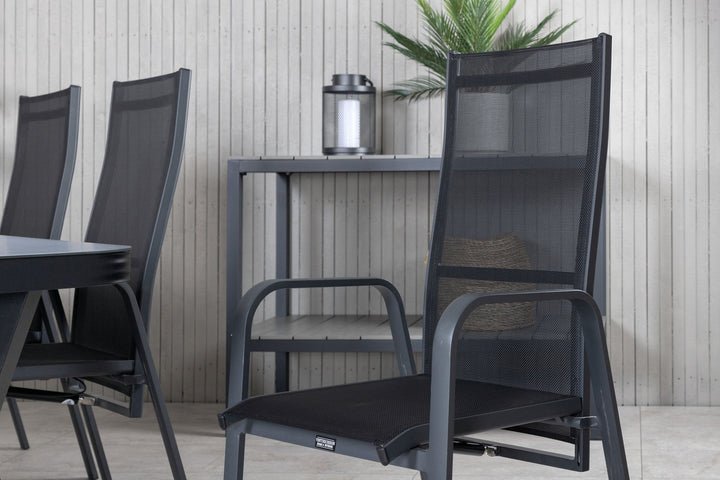 Venture Home Virya Dining Table - Black Alu / Grey Glass - big table+Copacabana Recliner Chair - Black/Black_6