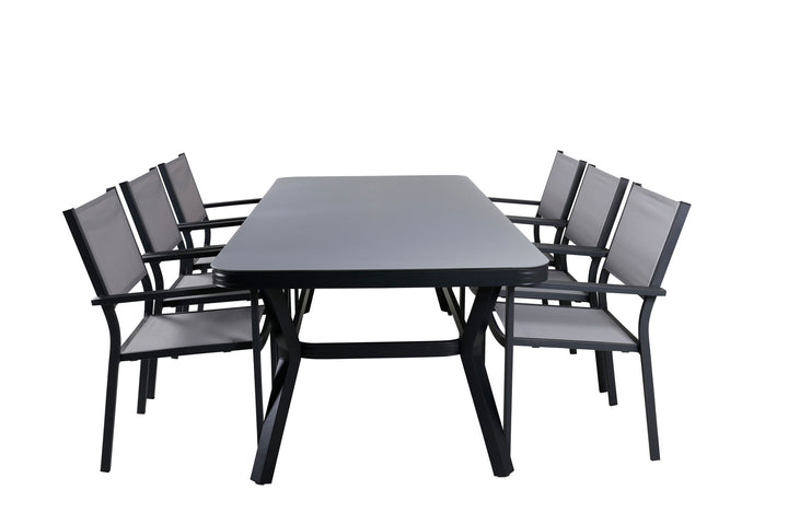 Venture Home Virya Dining Table - Black Alu / Grey Glass - big table+Copacabana Stacking Chair - Black/Grey_6