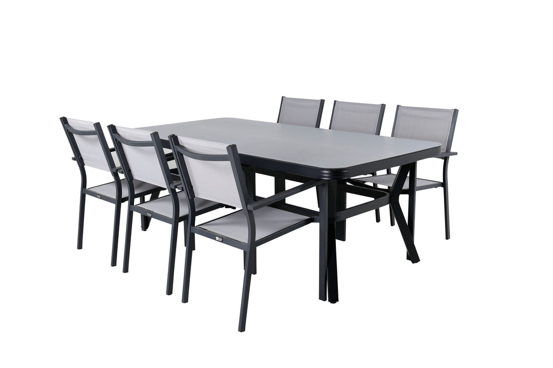Venture Home Virya Dining Table - Black Alu / Grey Glass - big table+Copacabana Stacking Chair - Black/Grey_6