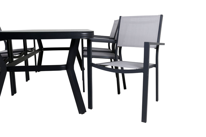 Venture Home Virya Dining Table - Black Alu / Grey Glass - big table+Copacabana Stacking Chair - Black/Grey_6
