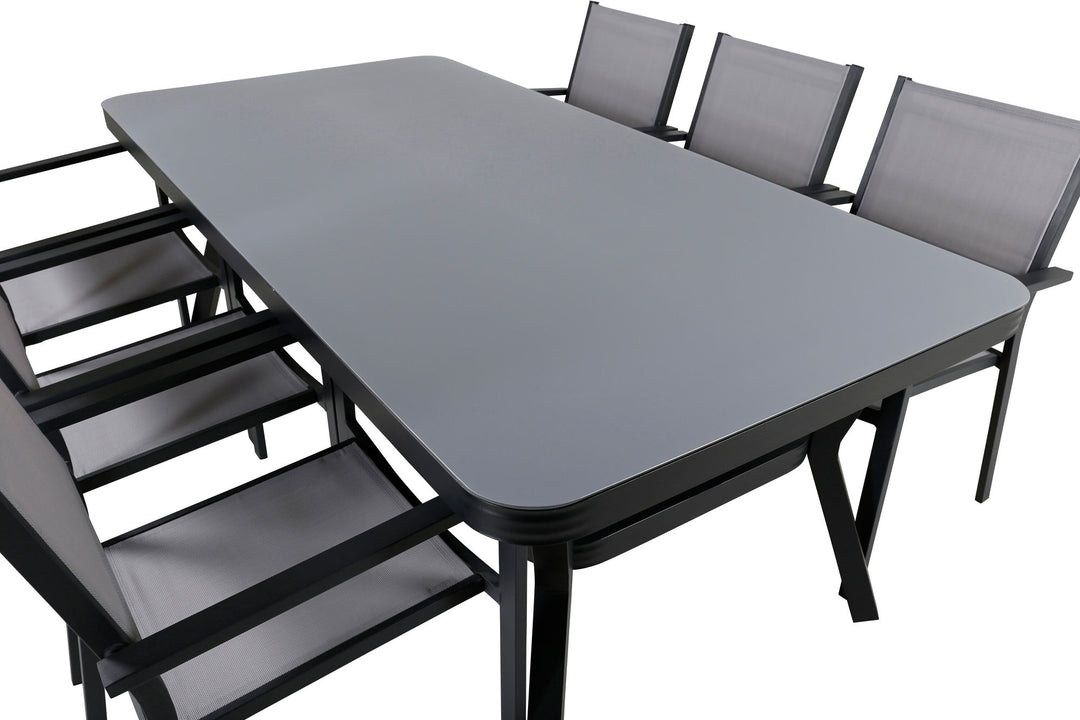Venture Home Virya Dining Table - Black Alu / Grey Glass - big table+Copacabana Stacking Chair - Black/Grey_6