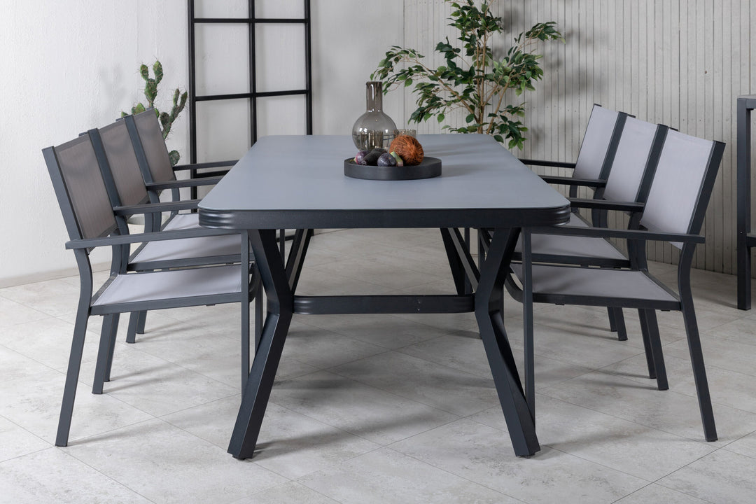 Venture Home Virya Dining Table - Black Alu / Grey Glass - big table+Copacabana Stacking Chair - Black/Grey_6