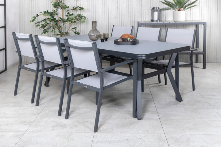 Venture Home Virya Dining Table - Black Alu / Grey Glass - big table+Copacabana Stacking Chair - Black/Grey_6