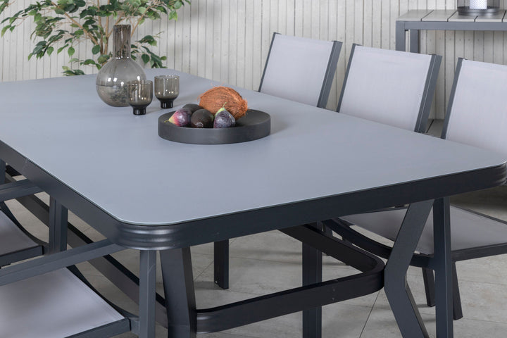 Venture Home Virya Dining Table - Black Alu / Grey Glass - big table+Copacabana Stacking Chair - Black/Grey_6