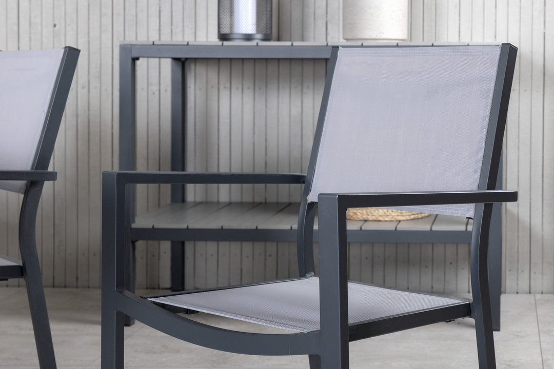 Venture Home Virya Dining Table - Black Alu / Grey Glass - big table+Copacabana Stacking Chair - Black/Grey_6