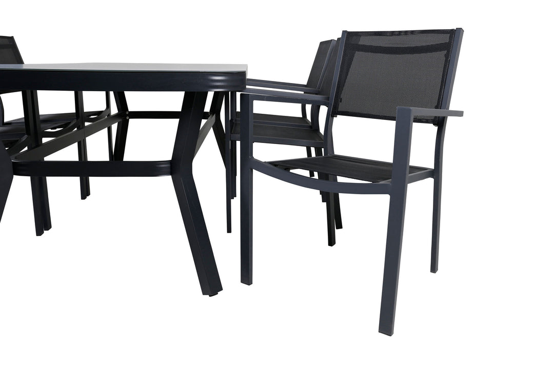 Venture Home Virya Dining Table - Black Alu / Grey Glass - big table+Copacabana Stacking Chair - Black/Black_6