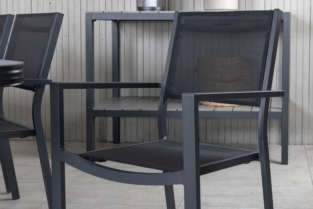 Venture Home Virya Dining Table - Black Alu / Grey Glass - big table+Copacabana Stacking Chair - Black/Black_6