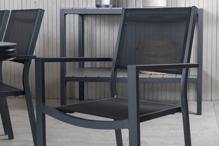 Venture Home Virya Dining Table - Black Alu / Grey Glass - big table+Copacabana Stacking Chair - Black/Black_6