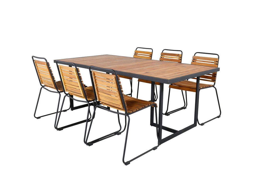 Venture Home Khung Dining Table - Black Steel / Acacia (teklook) - 200*100cm+Bois Dining Chair - Black Alu / Acacia_6