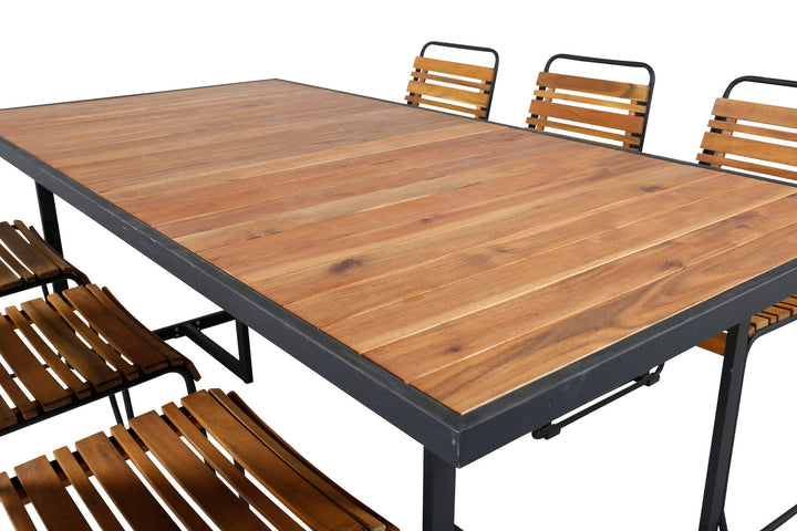 Venture Home Khung Dining Table - Black Steel / Acacia (teklook) - 200*100cm+Bois Dining Chair - Black Alu / Acacia_6