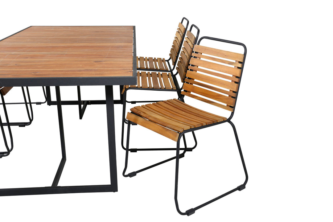 Venture Home Khung Dining Table - Black Steel / Acacia (teklook) - 200*100cm+Bois Dining Chair - Black Alu / Acacia_6