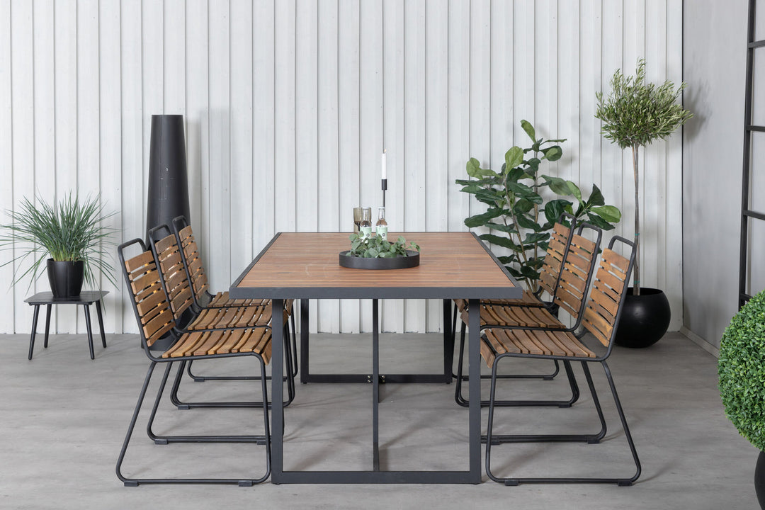 Venture Home Khung Dining Table - Black Steel / Acacia (teklook) - 200*100cm+Bois Dining Chair - Black Alu / Acacia_6