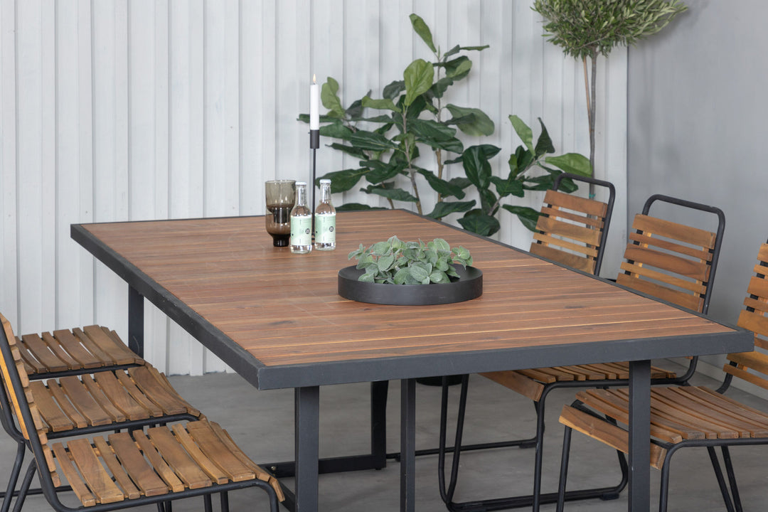 Venture Home Khung Dining Table - Black Steel / Acacia (teklook) - 200*100cm+Bois Dining Chair - Black Alu / Acacia_6