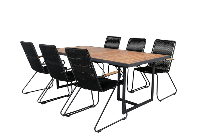 Venture Home Khung Dining Table - Black Steel / Acacia (teklook) - 200*100cm+Bois Armchair - Black Alu / Black Rope / Acacia_6