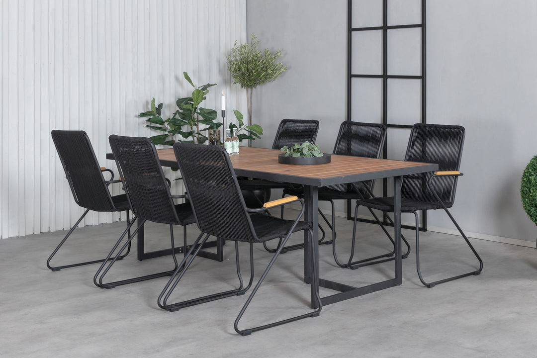 Venture Home Khung Dining Table - Black Steel / Acacia (teklook) - 200*100cm+Bois Armchair - Black Alu / Black Rope / Acacia_6