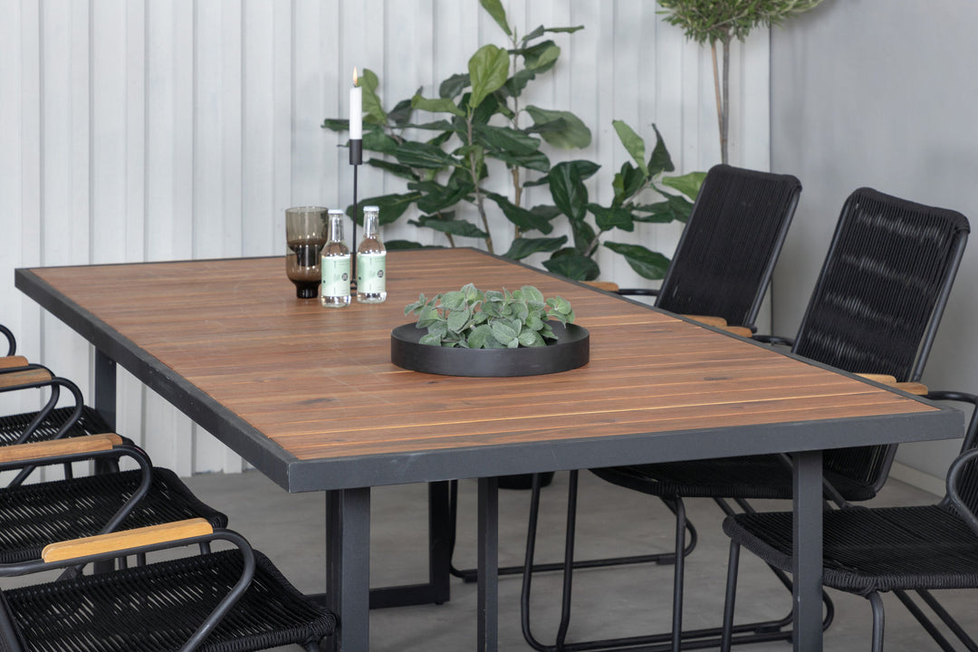 Venture Home Khung Dining Table - Black Steel / Acacia (teklook) - 200*100cm+Bois Armchair - Black Alu / Black Rope / Acacia_6