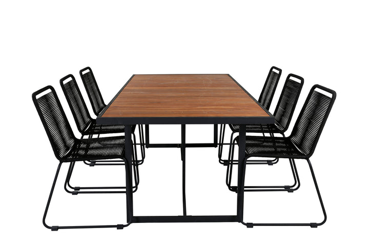 Venture Home Khung Dining Table - Black Steel / Acacia (teklook) - 200*100cm+Lindos Stacking Chair - Black Alu / Black Rope_6