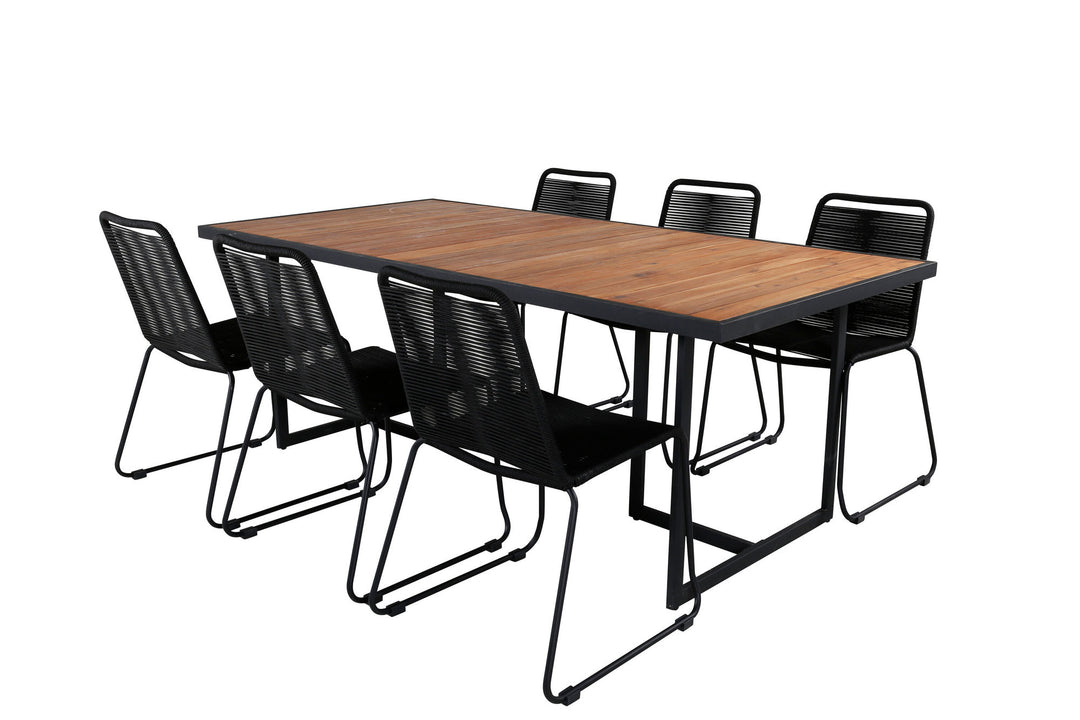 Venture Home Khung Dining Table - Black Steel / Acacia (teklook) - 200*100cm+Lindos Stacking Chair - Black Alu / Black Rope_6