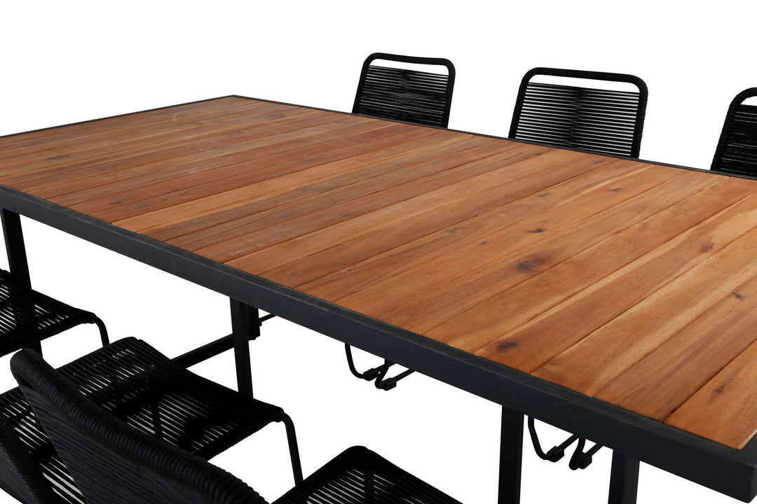 Venture Home Khung Dining Table - Black Steel / Acacia (teklook) - 200*100cm+Lindos Stacking Chair - Black Alu / Black Rope_6