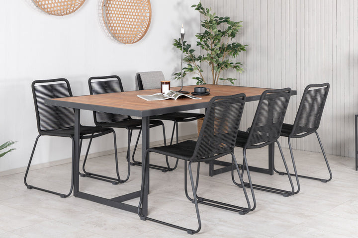 Venture Home Khung Dining Table - Black Steel / Acacia (teklook) - 200*100cm+Lindos Stacking Chair - Black Alu / Black Rope_6