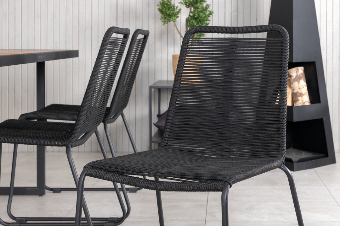 Venture Home Khung Dining Table - Black Steel / Acacia (teklook) - 200*100cm+Lindos Stacking Chair - Black Alu / Black Rope_6
