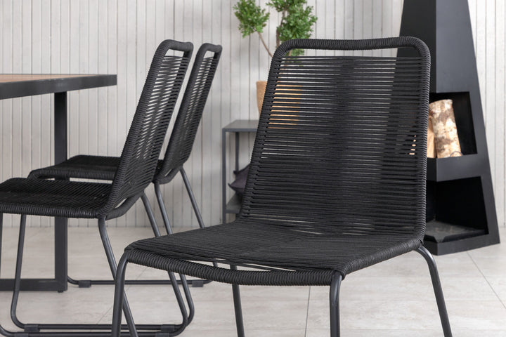 Venture Home Khung Dining Table - Black Steel / Acacia (teklook) - 200*100cm+Lindos Stacking Chair - Black Alu / Black Rope_6