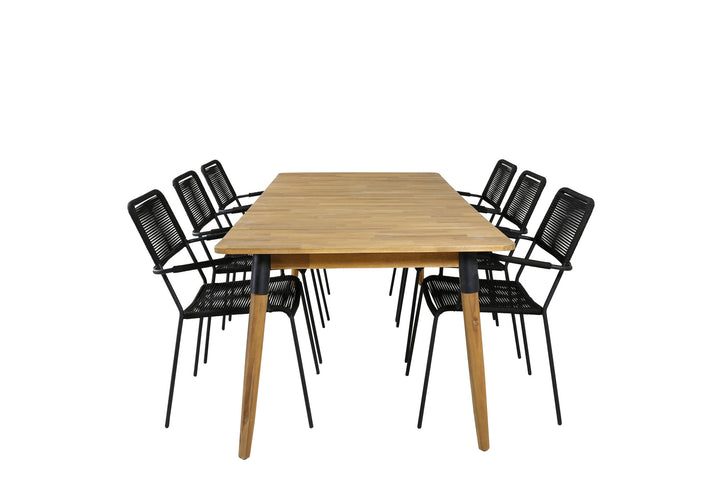 Venture Home Julian Dining Table - Acasia - 210*100cm+Lindos Armchair - Black Alu / Black Rope_6