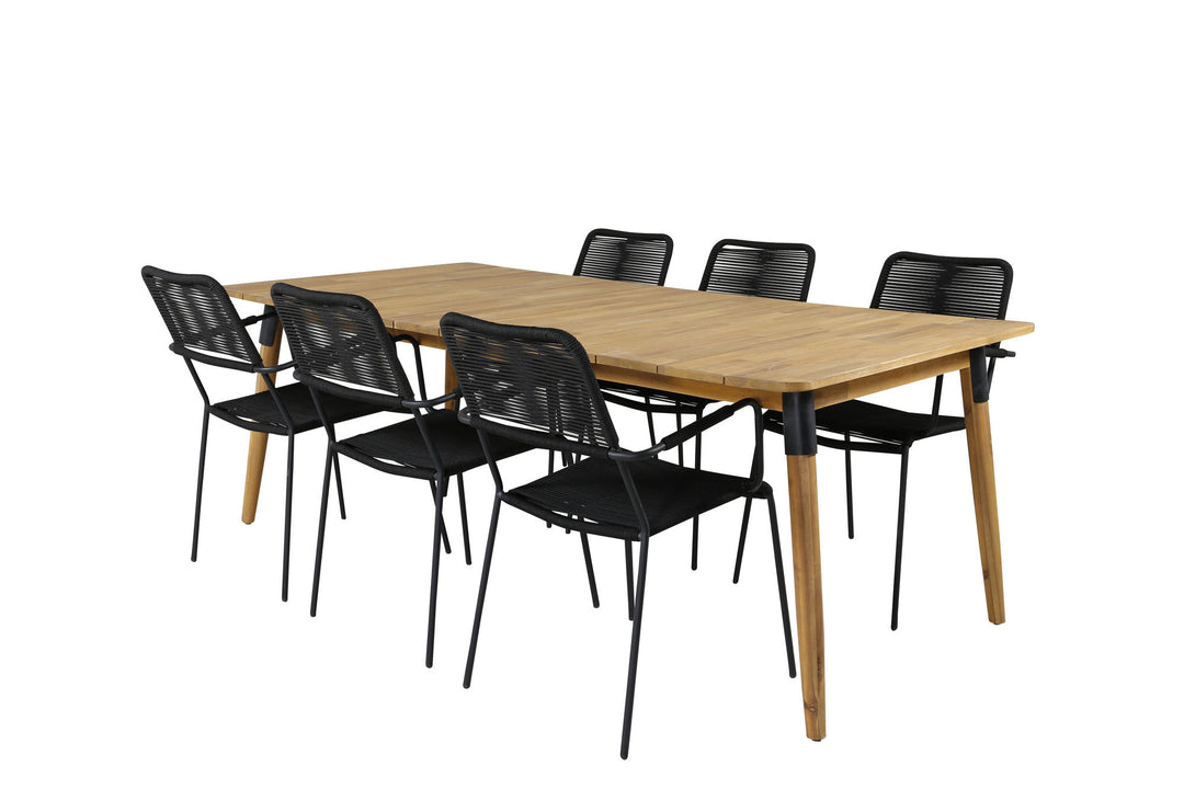 Venture Home Julian Dining Table - Acasia - 210*100cm+Lindos Armchair - Black Alu / Black Rope_6