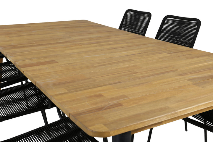 Venture Home Julian Dining Table - Acasia - 210*100cm+Lindos Armchair - Black Alu / Black Rope_6