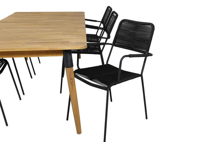 Venture Home Julian Dining Table - Acasia - 210*100cm+Lindos Armchair - Black Alu / Black Rope_6