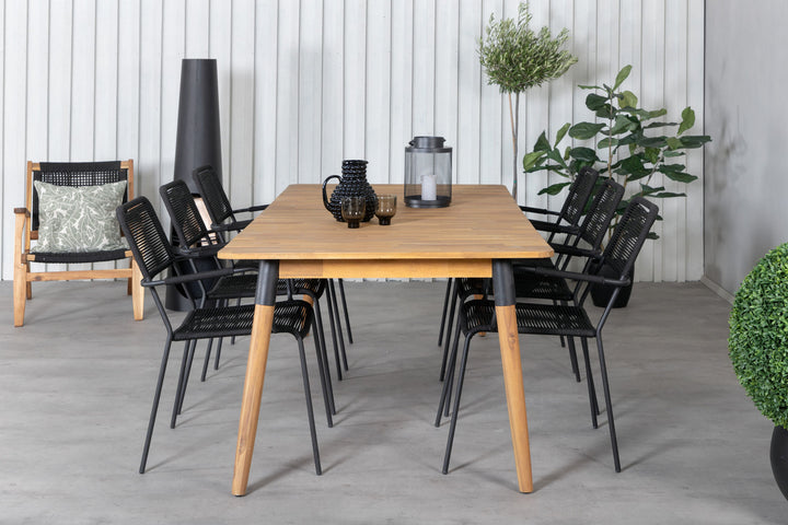 Venture Home Julian Dining Table - Acasia - 210*100cm+Lindos Armchair - Black Alu / Black Rope_6