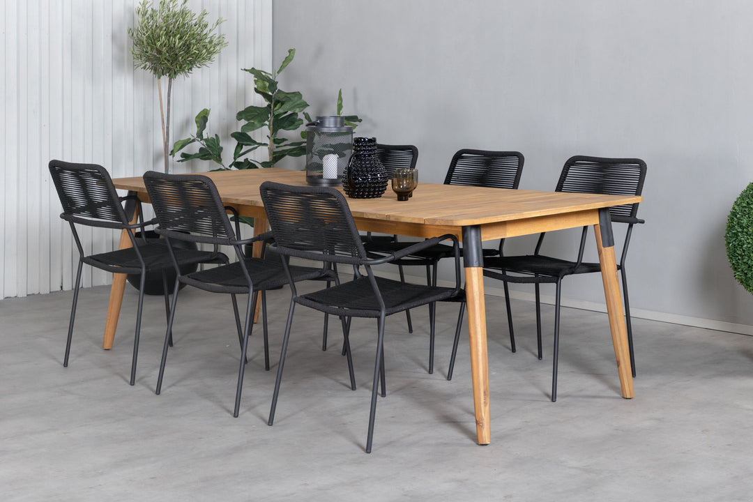Venture Home Julian Dining Table - Acasia - 210*100cm+Lindos Armchair - Black Alu / Black Rope_6