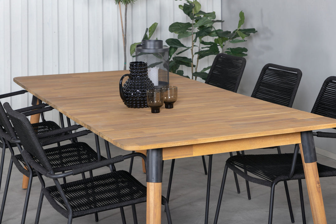 Venture Home Julian Dining Table - Acasia - 210*100cm+Lindos Armchair - Black Alu / Black Rope_6