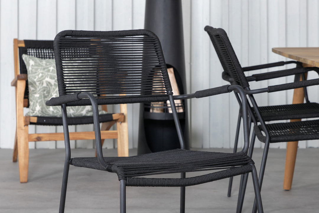 Venture Home Julian Dining Table - Acasia - 210*100cm+Lindos Armchair - Black Alu / Black Rope_6