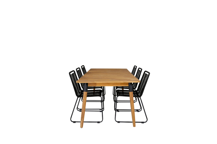 Venture Home Julian Dining Table - Acasia - 210*100cm+Lindos Stacking Chair - Black Alu / Black Rope_6