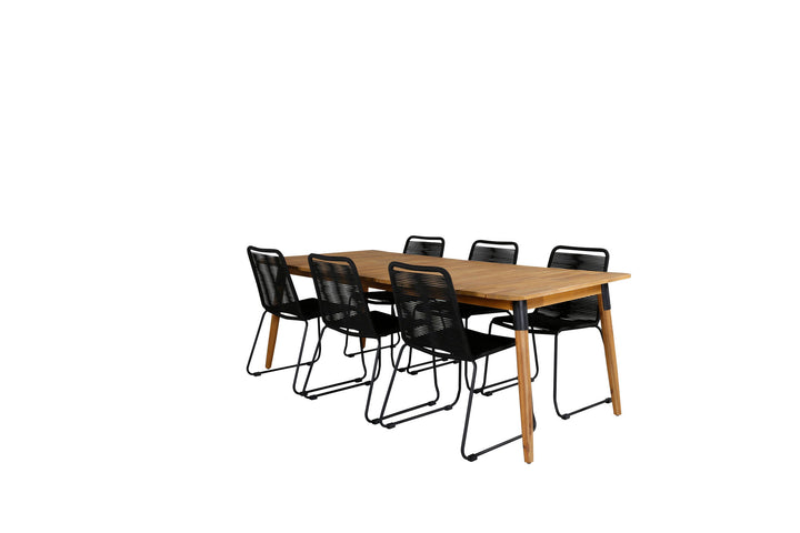 Venture Home Julian Dining Table - Acasia - 210*100cm+Lindos Stacking Chair - Black Alu / Black Rope_6