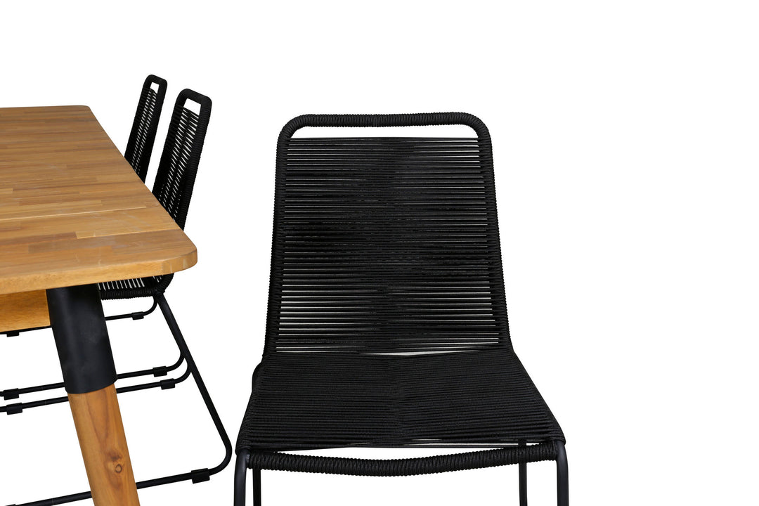 Venture Home Julian Dining Table - Acasia - 210*100cm+Lindos Stacking Chair - Black Alu / Black Rope_6