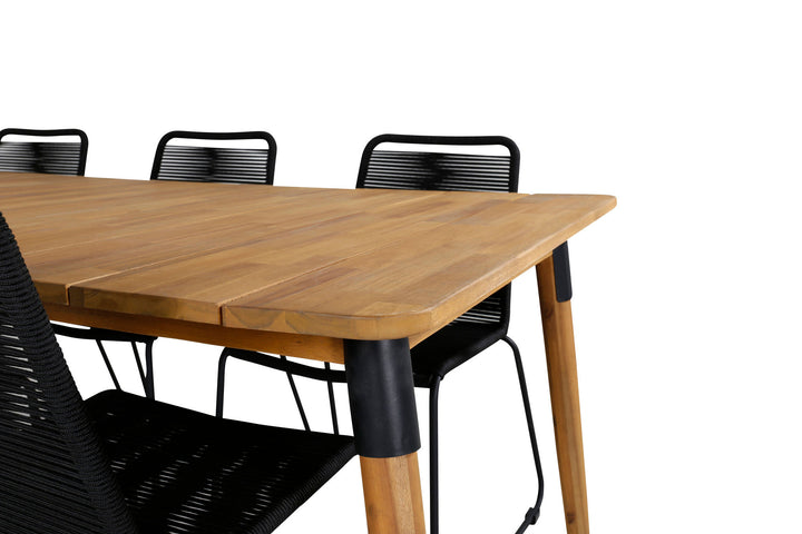 Venture Home Julian Dining Table - Acasia - 210*100cm+Lindos Stacking Chair - Black Alu / Black Rope_6